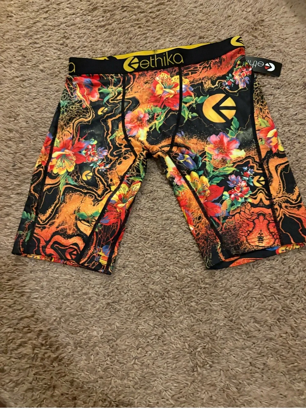 Ethika Black & Orange Floral Marble Compression Shorts